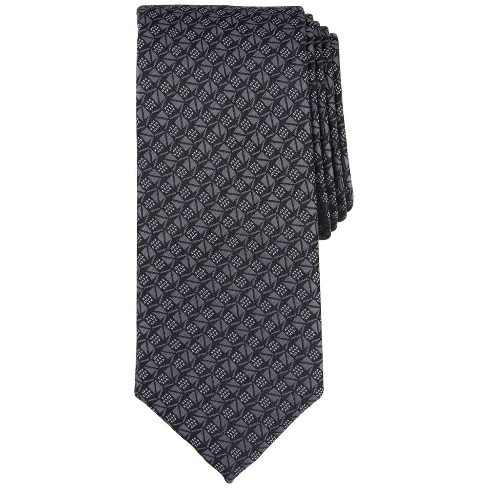 Alfani Mens Tie One Size Charcoal Beaver Geometric Pattern Necktie Luxury NWT